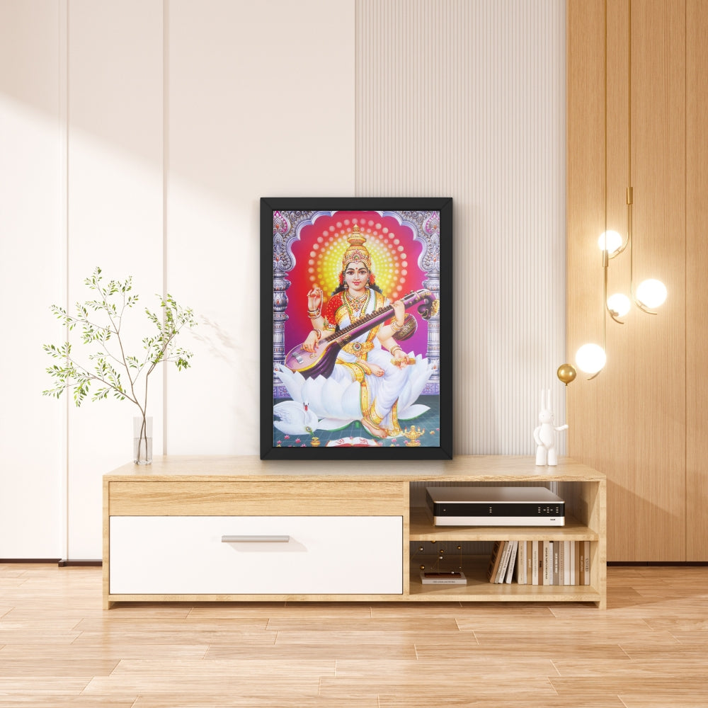 Goddess Saraswati Wall Art – Maa Saraswati Veena Hindu Goddess Photo Frame for Home & Puja Room  Description