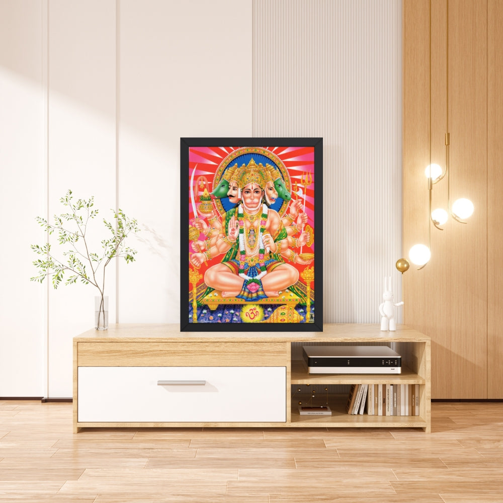 Panchmukhi Hanuman Wall Art – Five-Faced Lord Hanuman Hindu God Framed Photo