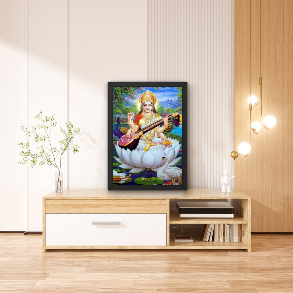 Goddess Saraswati Wall Art – Maa Saraswati with Veena Hindu Goddess Photo Frame