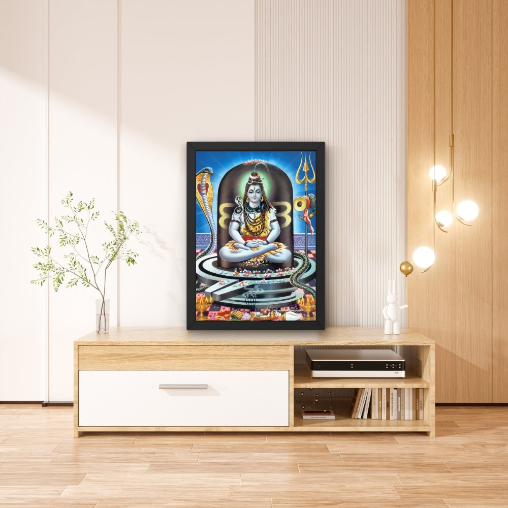 Lord Shiva Meditation Wall Art – Mahadev with Trishul, Damru & Naga Hindu God Photo Frame