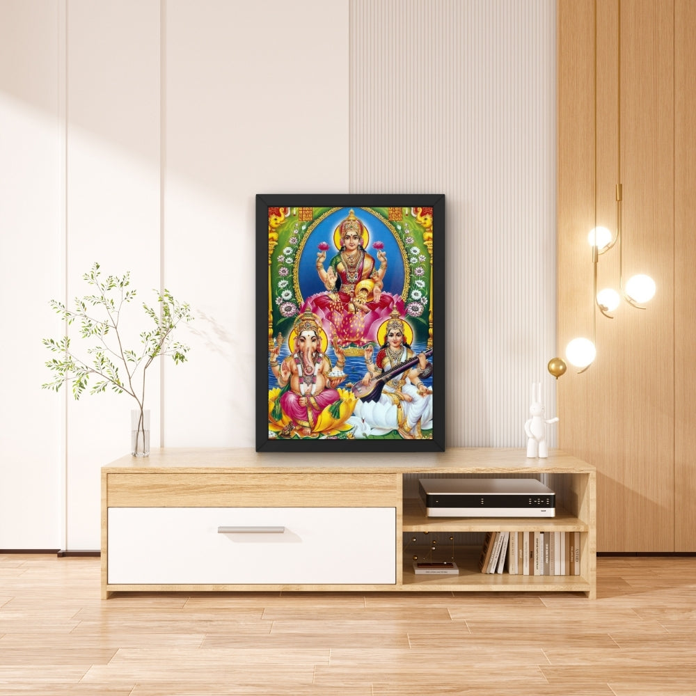 Lakshmi Ganesha Saraswati Wall Art – Hindu Goddess Lakshmi, Lord Ganesha & Goddess Saraswati Photo Frame