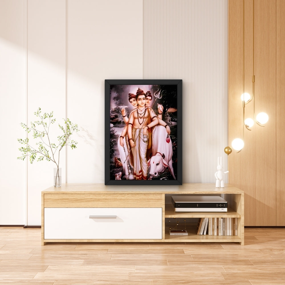 Dattatreya Wall Art – Lord Dattatreya Three-Faced Hindu God Photo Frame