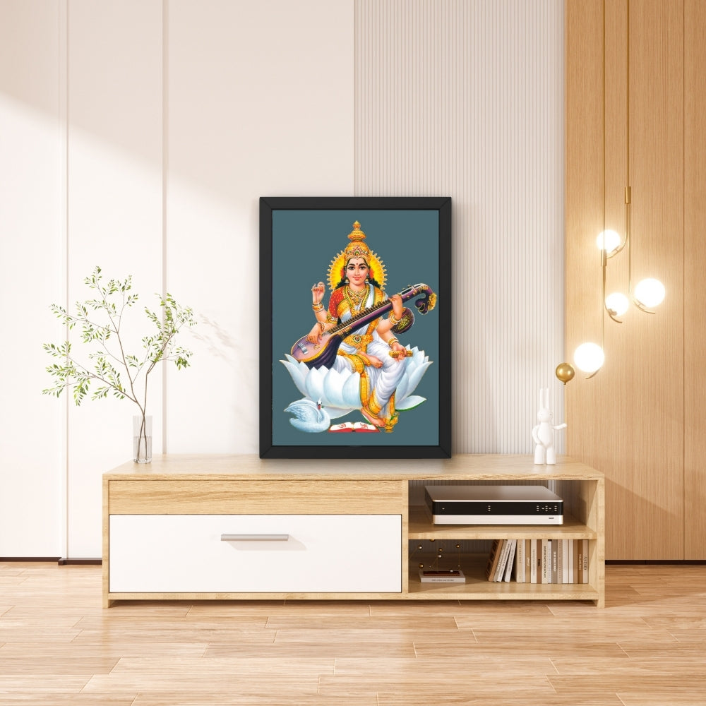 Goddess Saraswati Wall Art – Maa Saraswati with Veena Hindu Goddess Photo Frame