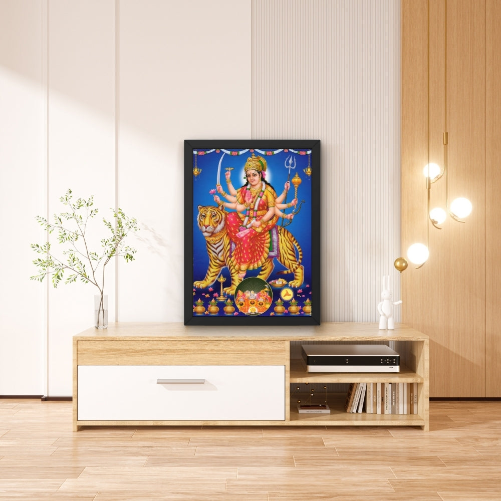 Maa Durga Wall Art – Goddess Durga with Tiger Hindu Goddess Photo Frame