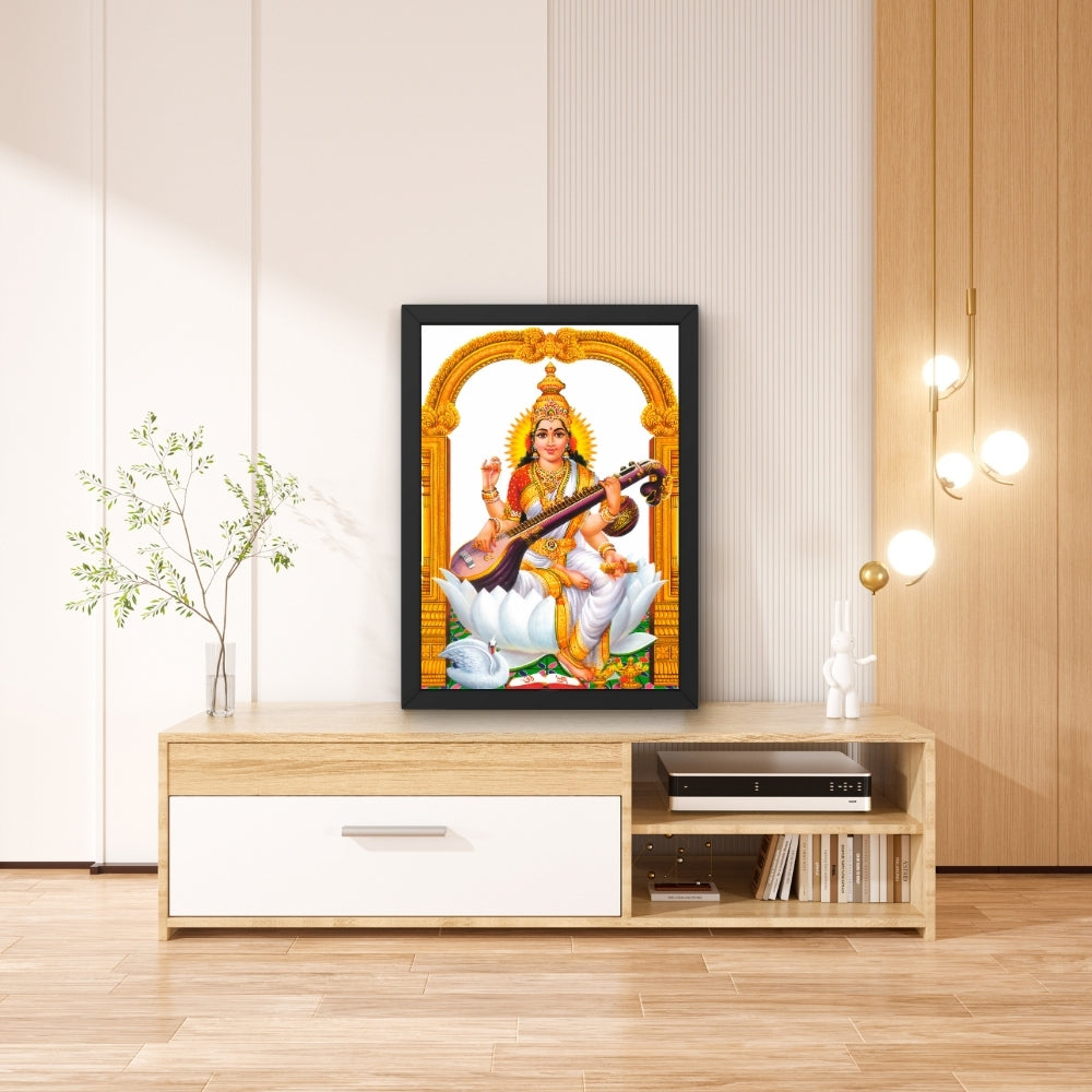 Goddess Saraswati Wall Art – Maa Saraswati with Veena Hindu Goddess Photo Frame