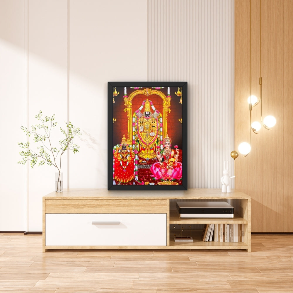 Tirupati Balaji Wall Art – Lord Venkateswara with  Padmavathi& Lakshmi  devi Hindu God Photo Frame
