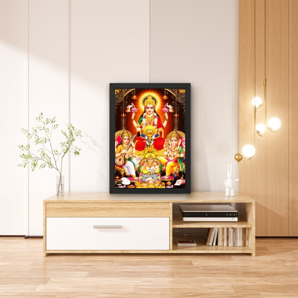 Lord kubera with laxmi saraswathi ganapathi wall art- Goddess laxmi ,saraswathi ganapathi and kubera god frame