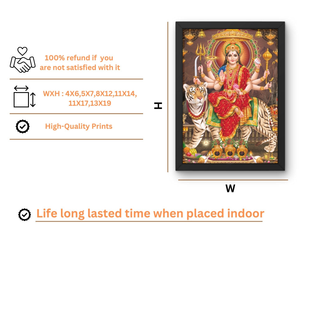 Maa Durga Wall Art – Goddess Durga with Tiger Hindu Goddess Photo Frame