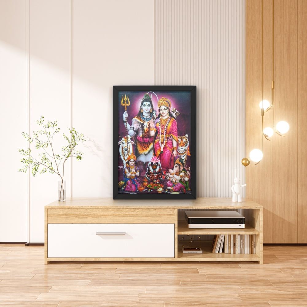 Shiv Parivar Wall Art – Lord Shiva, Goddess Parvati, Ganesha & Kartikeya Hindu God Photo Frame