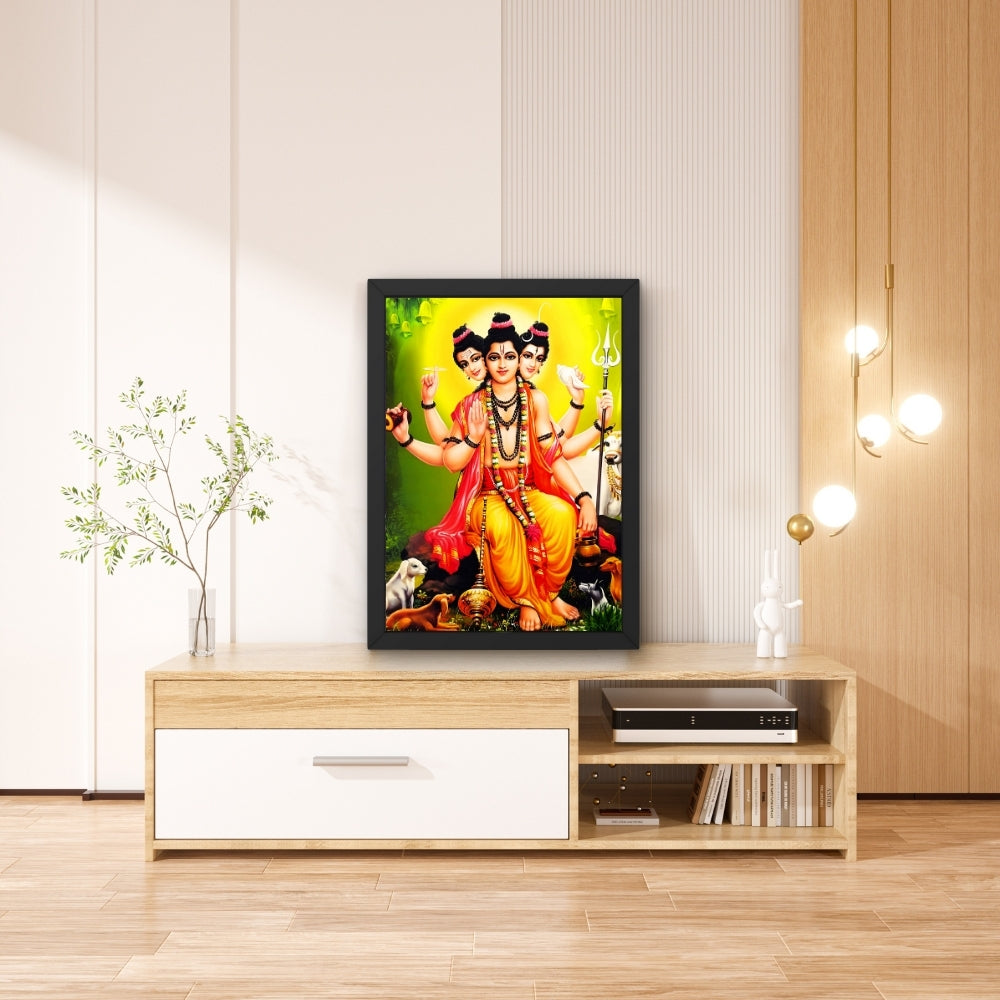 Dattatreya Wall Art – Lord Dattatreya Three-Faced Hindu God Photo Frame