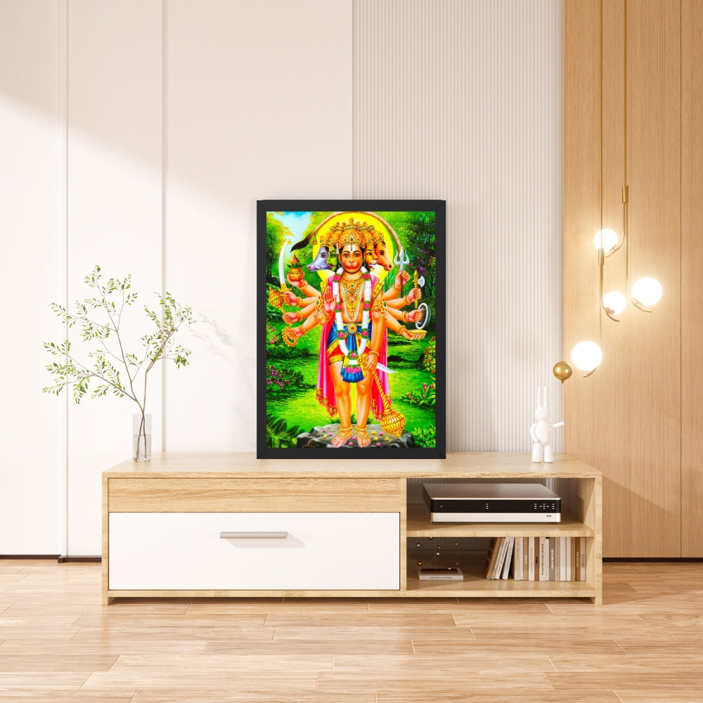 Panchmukhi Hanuman Wall Art – Five-Faced Lord Hanuman Hindu God Framed Photo