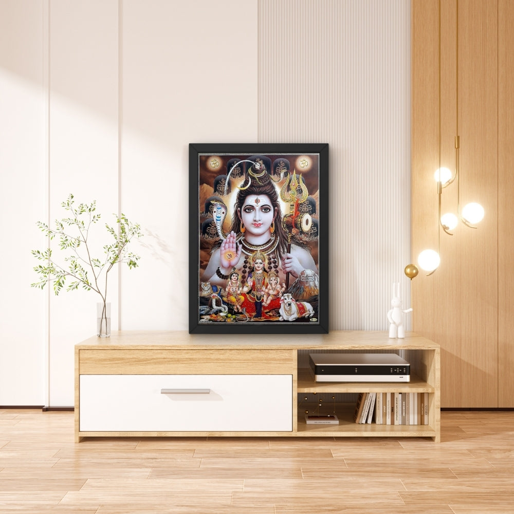 Lord Shiva Wall Art – Mahadev with Parvati, Ganesha & Kartikeya Hindu God Photo Frame