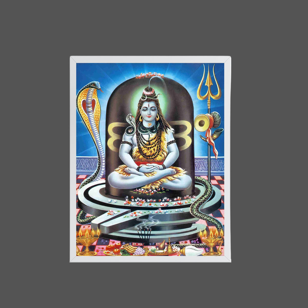 Lord Shiva Meditation Wall Art – Mahadev with Trishul, Damru & Naga Hindu God Photo Frame