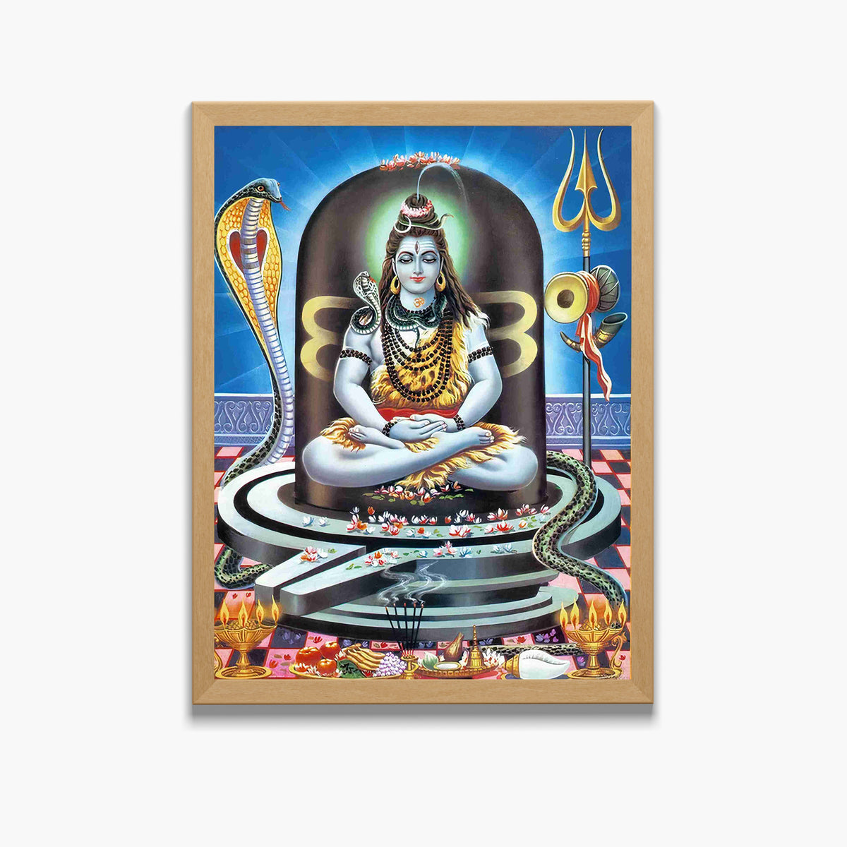 Lord Shiva Meditation Wall Art – Mahadev with Trishul, Damru & Naga Hindu God Photo Frame
