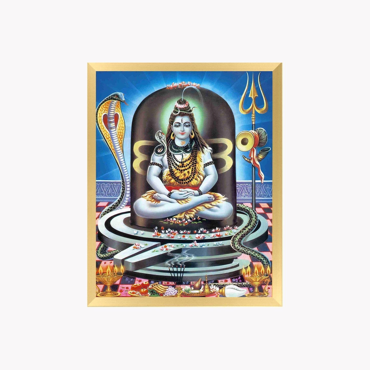 Lord Shiva Meditation Wall Art – Mahadev with Trishul, Damru & Naga Hindu God Photo Frame