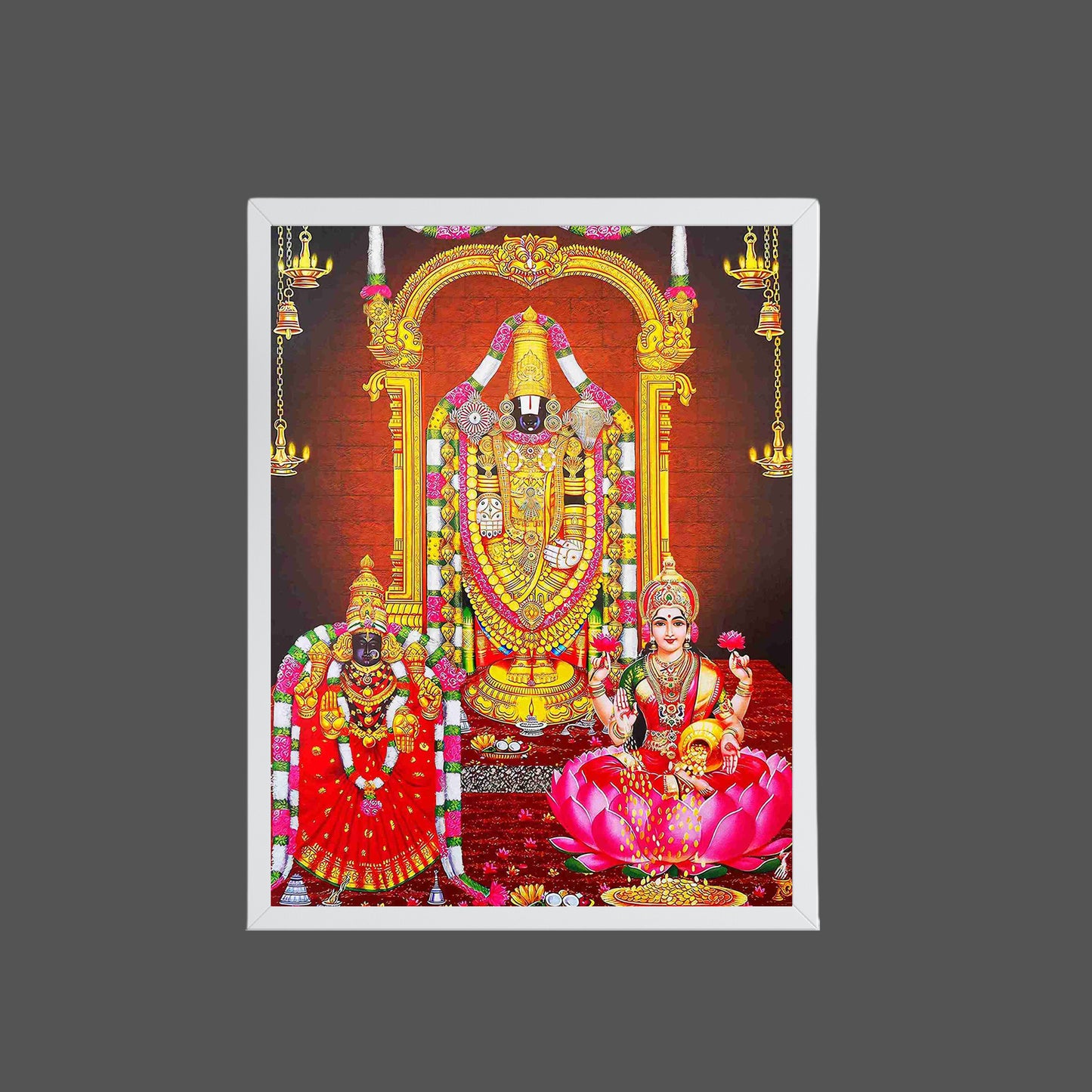 Tirupati Balaji Wall Art – Lord Venkateswara with  Padmavathi& Lakshmi  devi Hindu God Photo Frame