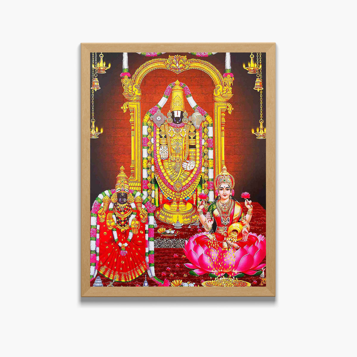 Tirupati Balaji Wall Art – Lord Venkateswara with  Padmavathi& Lakshmi  devi Hindu God Photo Frame