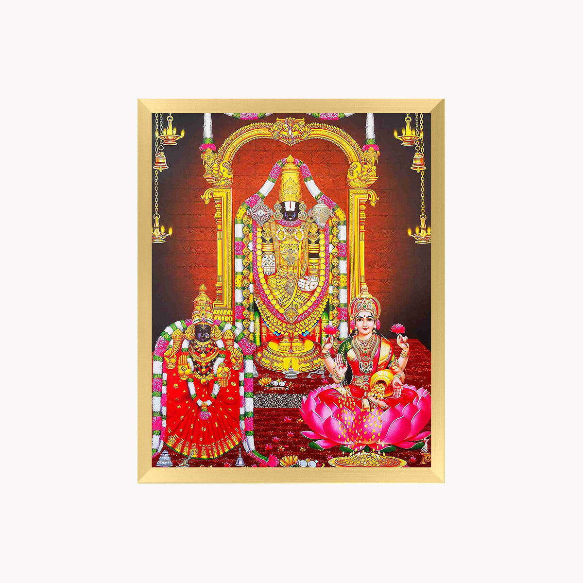 Tirupati Balaji Wall Art – Lord Venkateswara with  Padmavathi& Lakshmi  devi Hindu God Photo Frame
