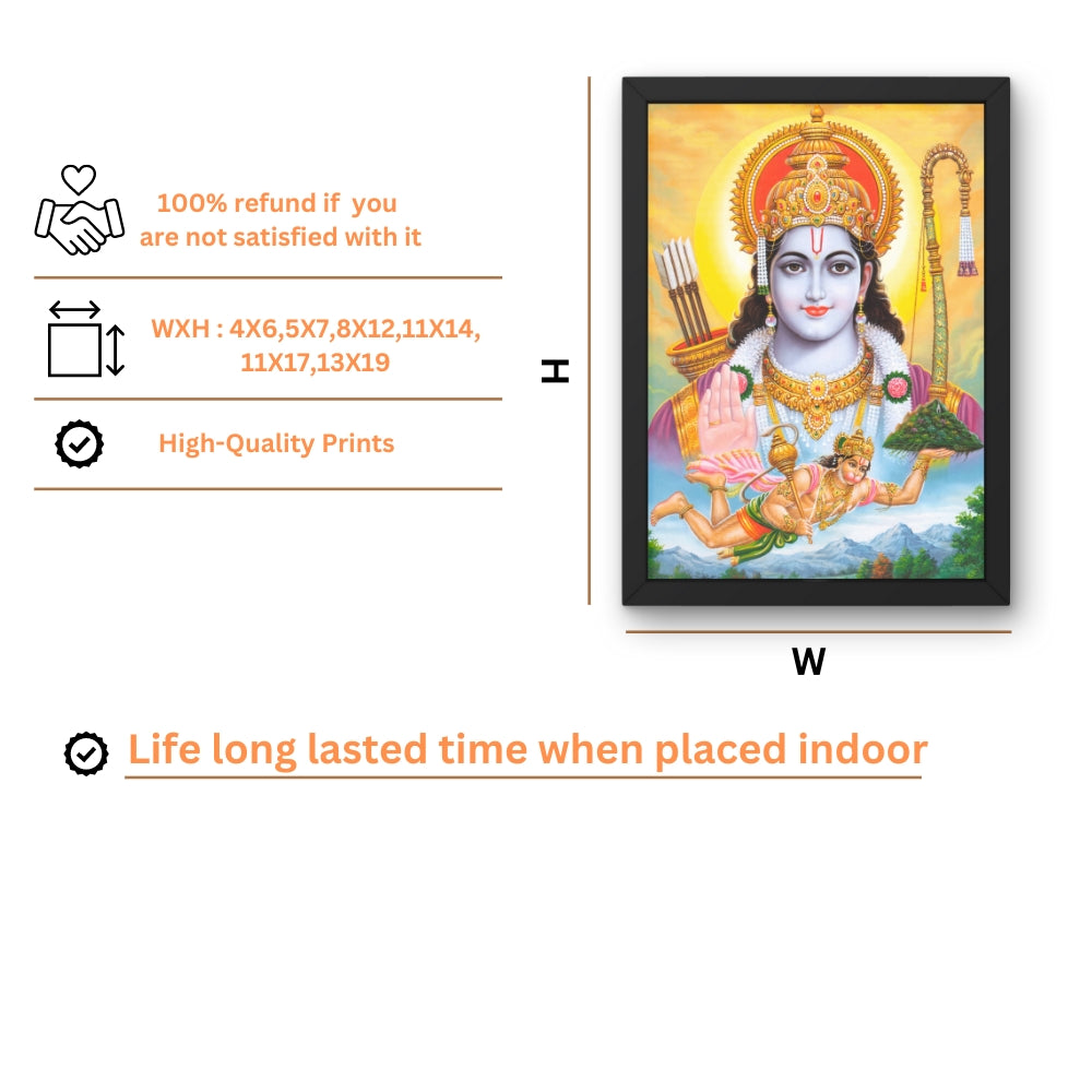 Lord Rama with Hanuman Wall Art – Shri Ram and Hanuman Hindu God Photo Frame