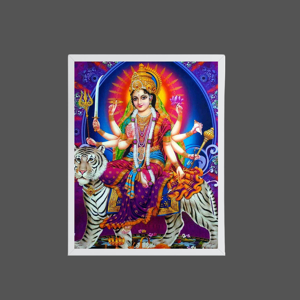 Maa Durga Wall Art – Goddess Durga with Tiger Hindu Goddess Photo Frame