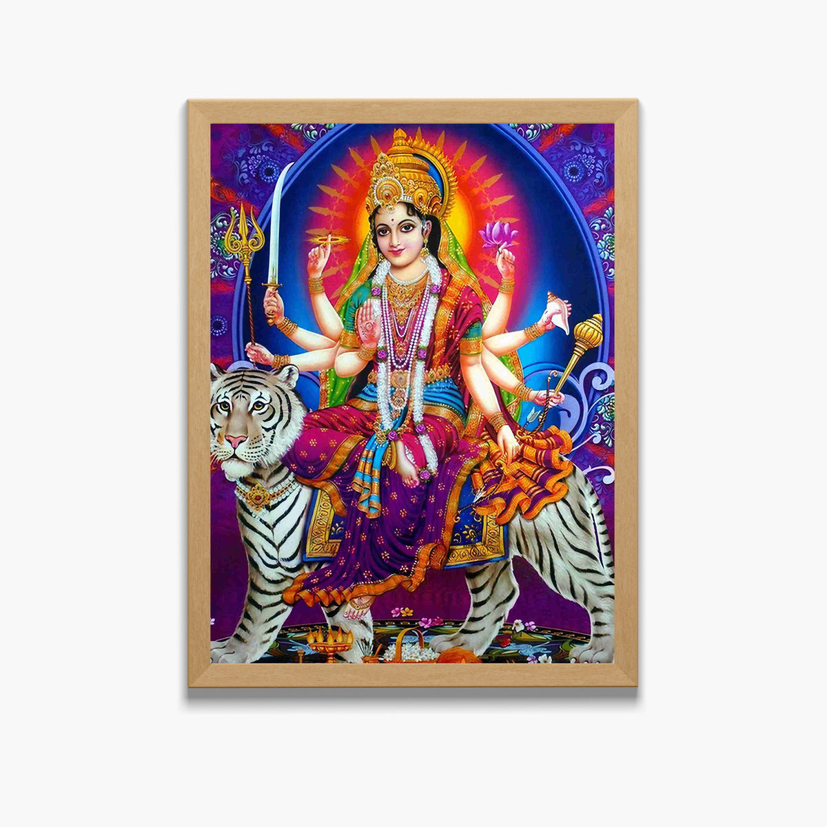 Maa Durga Wall Art – Goddess Durga with Tiger Hindu Goddess Photo Frame