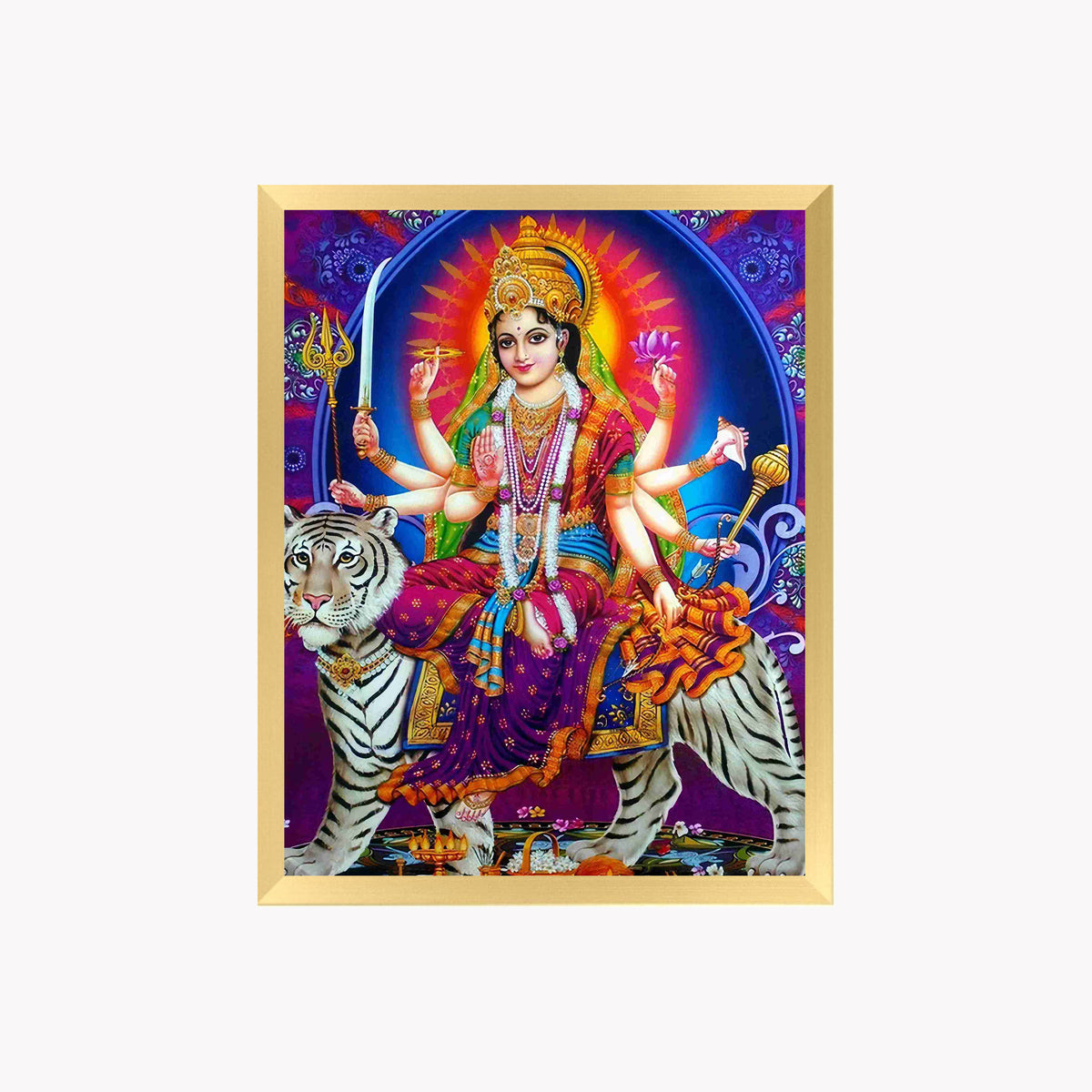 Maa Durga Wall Art – Goddess Durga with Tiger Hindu Goddess Photo Frame