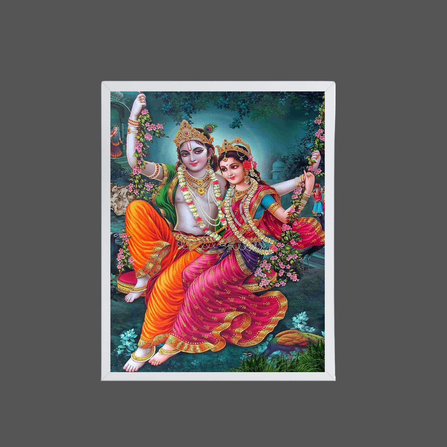 Lord Krishna with Radha Wall Art - Krishna with Radha Hindu God Photo Frama