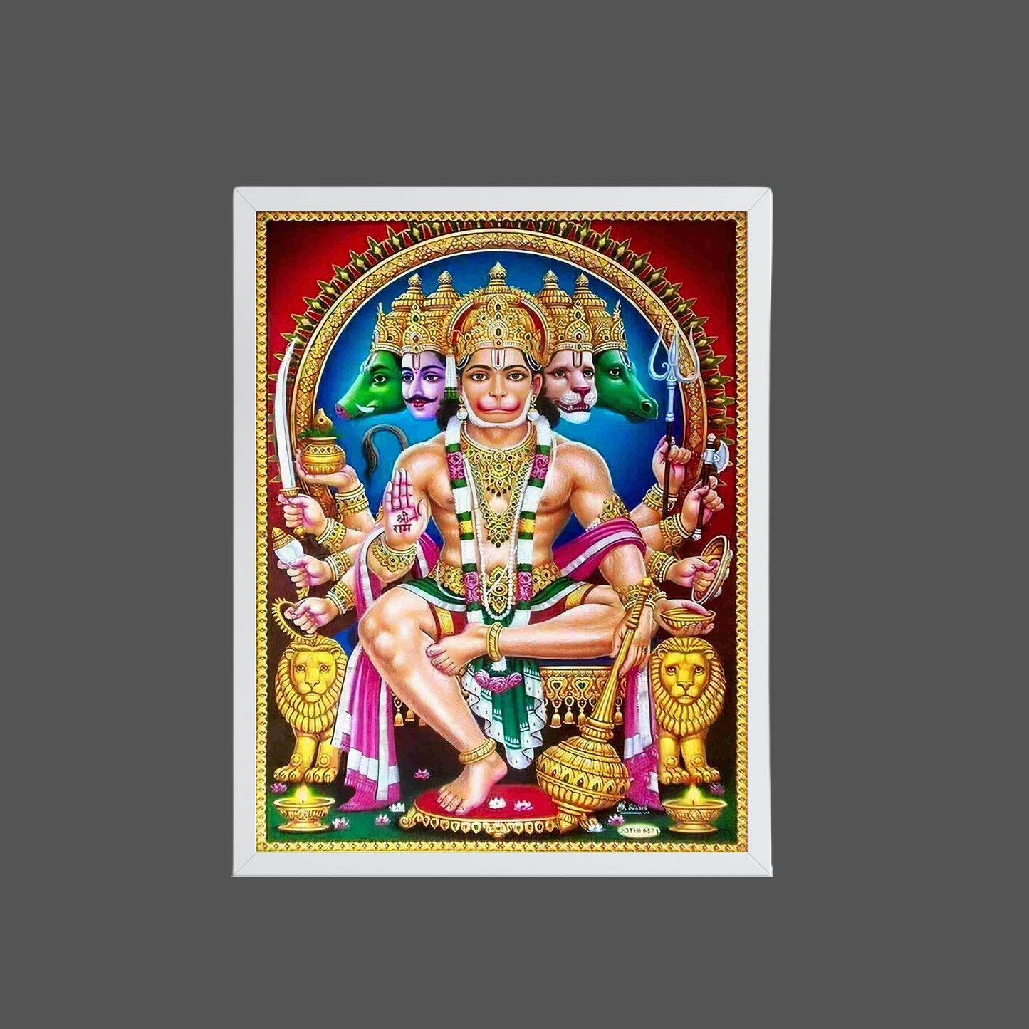 Lord Panchamukha Hanuman Wall Art - Panchamukha Hanuman Hindu God Photo Frame