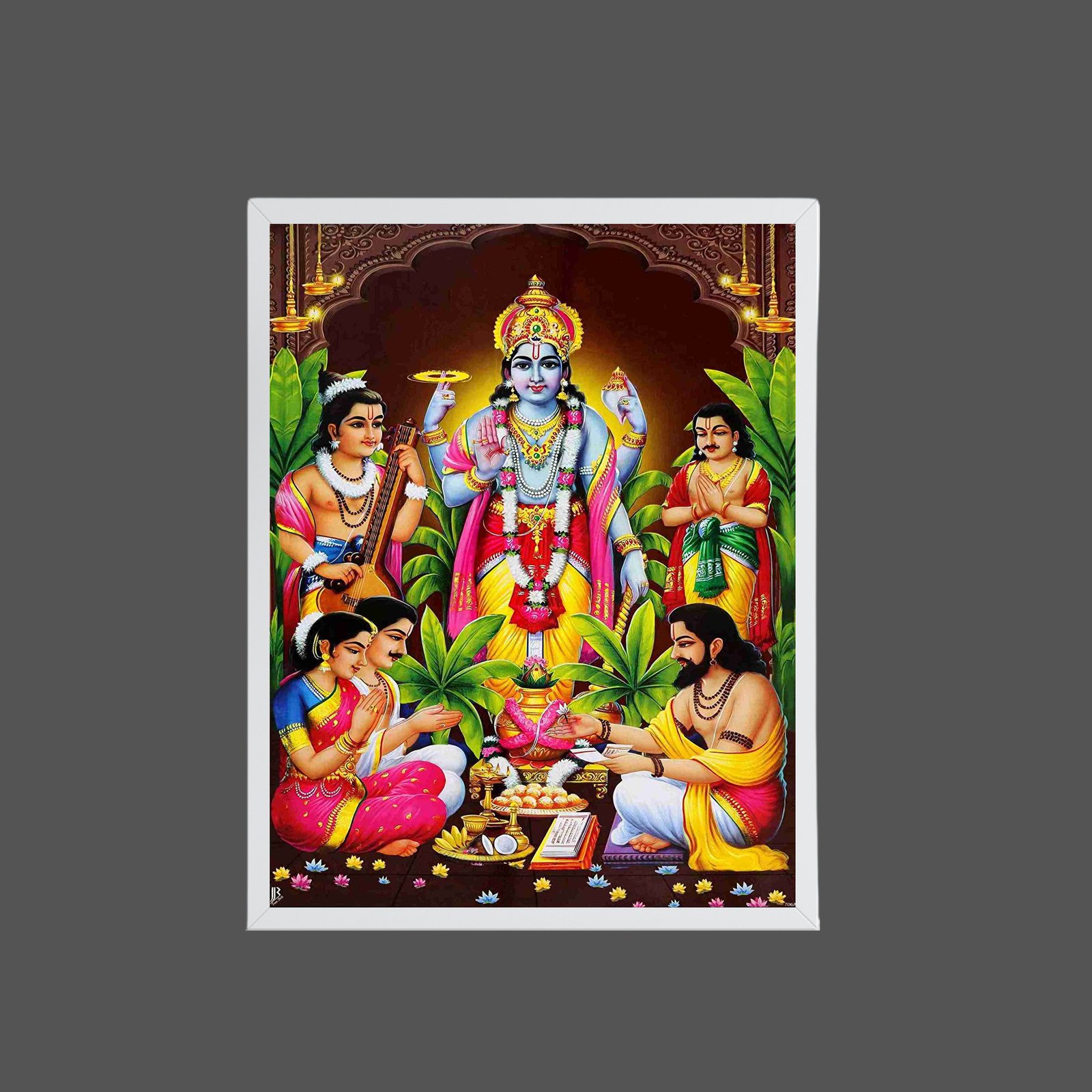 Lord Satya Narayana Swamy Photo Frame Hindu God Wall Art Spiritual